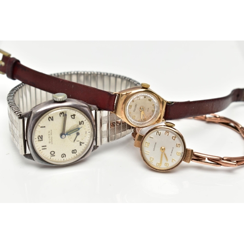 21 - TWO LADY'S 9CT GOLD WRISTWATCHES AND A 'BUREN' WRISTWATCH, the first manual wind 'Griffon' watch, ro... 