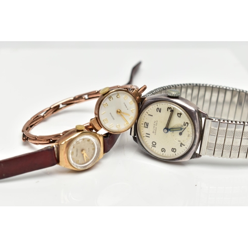 21 - TWO LADY'S 9CT GOLD WRISTWATCHES AND A 'BUREN' WRISTWATCH, the first manual wind 'Griffon' watch, ro... 