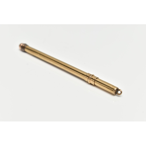 49 - A 9CT GOLD SWIZZEL STICK, polished case, stamped 9ct gold, closed length 80mm, approximate gross wei... 