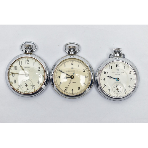 5 - THREE POCKET WATCHES, the first a manual wind 'Ingersoll' open face pocket watch, cream dial signed ... 