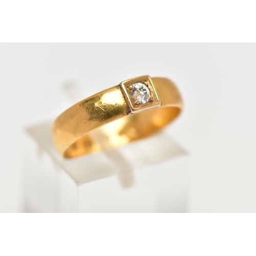 50 - A MID VICTORIAN DIAMOND 22CT GOLD BAND RING, the old cut diamond within a four claw, square setting,... 