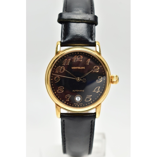 66 - A GENTS 'MONTBLANC' WRISTWATCH, Automatic, round black dial signed 'Montblanc, Automatic', Arabic nu... 