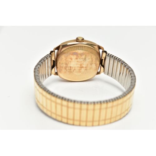 70 - A 9CT GOLD 'J.W.BENSON' WRISTWATCH, manual wind, round silver dial signed 'J.W.Benson, London', Arab... 