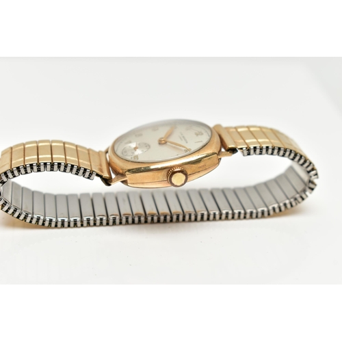 70 - A 9CT GOLD 'J.W.BENSON' WRISTWATCH, manual wind, round silver dial signed 'J.W.Benson, London', Arab... 