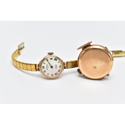 72 - A LADY'S 9CT 'ROTARY' WRISTWATCH AND A 15CT GOLD WATCH, the lady's manual wind Rotary, with a round ... 