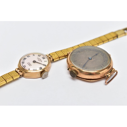 72 - A LADY'S 9CT 'ROTARY' WRISTWATCH AND A 15CT GOLD WATCH, the lady's manual wind Rotary, with a round ... 