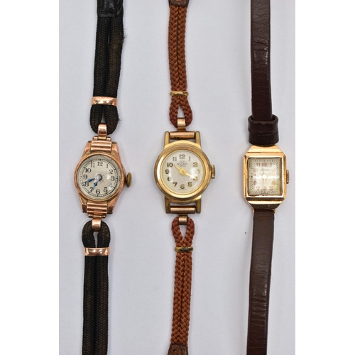 73 - THREE LADY'S WRISTWATCHES, to include a mid 20th century gold case manual watch, round silver dial, ... 