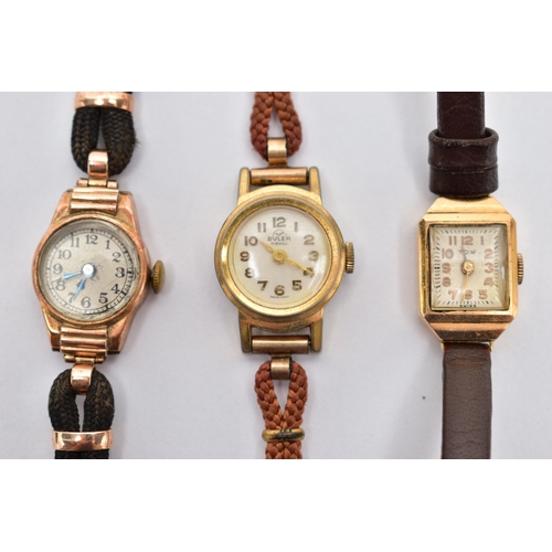 73 - THREE LADY'S WRISTWATCHES, to include a mid 20th century gold case manual watch, round silver dial, ... 