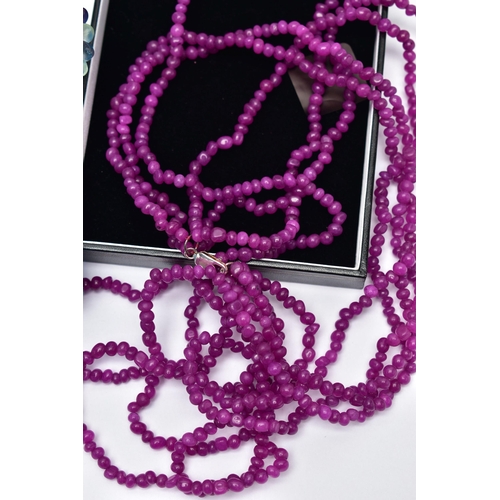 78 - THREE BOXED SEMI-PRECIOUS GEMSTONE BEAD NECKLACES, to include a long single row of alternating colou... 