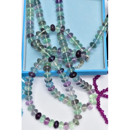 78 - THREE BOXED SEMI-PRECIOUS GEMSTONE BEAD NECKLACES, to include a long single row of alternating colou... 