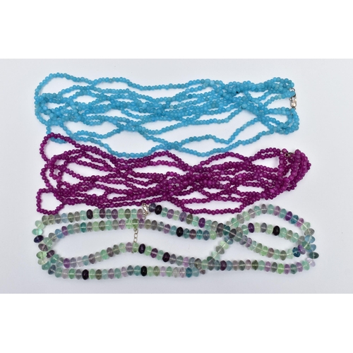 78 - THREE BOXED SEMI-PRECIOUS GEMSTONE BEAD NECKLACES, to include a long single row of alternating colou... 
