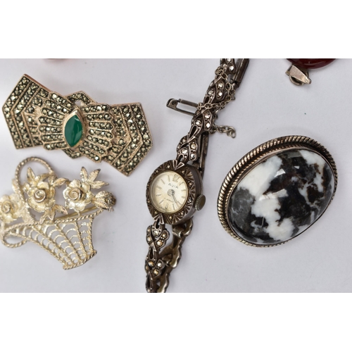 80 - A SELECTION OF JEWELLERY, to include a lady's silver and marcasite 'Avia' wristwatch, manual wind, A... 