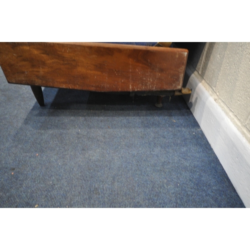 1197 - A MID-CENTURY TEAK SOFA BED, covered in blue fabric, (condition:-mechanism works as should, surface ... 