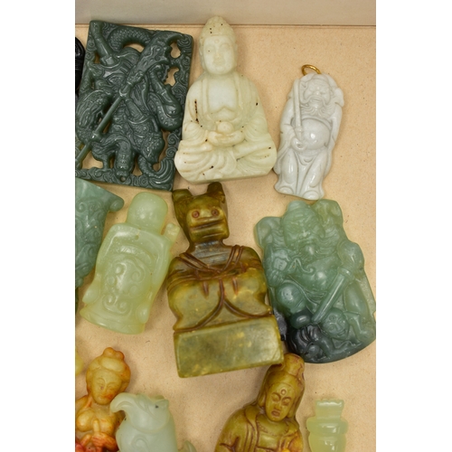 120 - A SELECTION OF MODERN ORIENTAL CARVINGS, twenty five modern hard stone carvings consisting of disks,... 