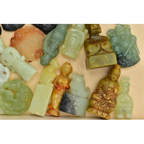 120 - A SELECTION OF MODERN ORIENTAL CARVINGS, twenty five modern hard stone carvings consisting of disks,... 