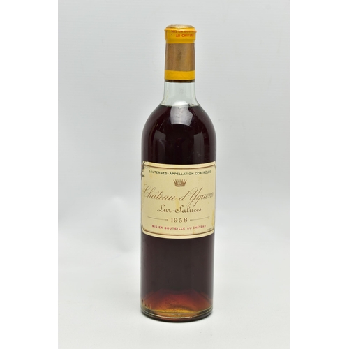 222 - CHATEAU D'YQUEM LUR-SALUCES 1958, one bottle of from the most prestigious estate in Sauternes, fill ... 