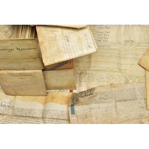 241 - INDENTURES, a collection of approximately sixty legal documents dating from 1706 - 1851 to include M... 