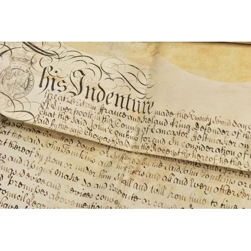 241 - INDENTURES, a collection of approximately sixty legal documents dating from 1706 - 1851 to include M... 