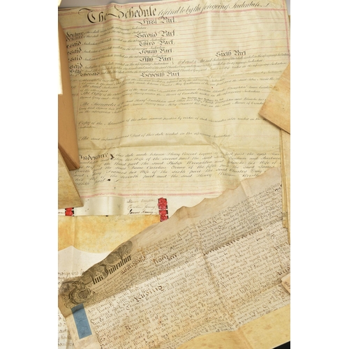 241 - INDENTURES, a collection of approximately sixty legal documents dating from 1706 - 1851 to include M... 