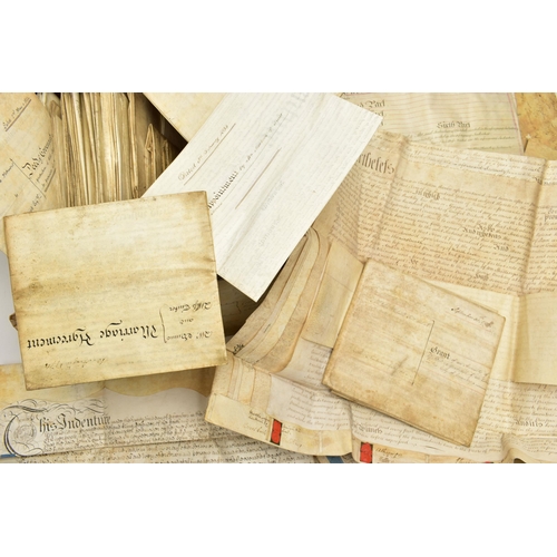 241 - INDENTURES, a collection of approximately sixty legal documents dating from 1706 - 1851 to include M... 