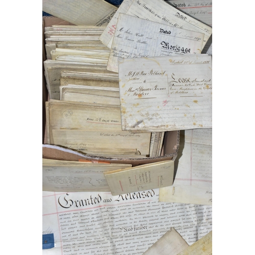 250 - INDENTURES, a collection of eighty legal document dating from 1668 - 1895 to include conveyances, le... 