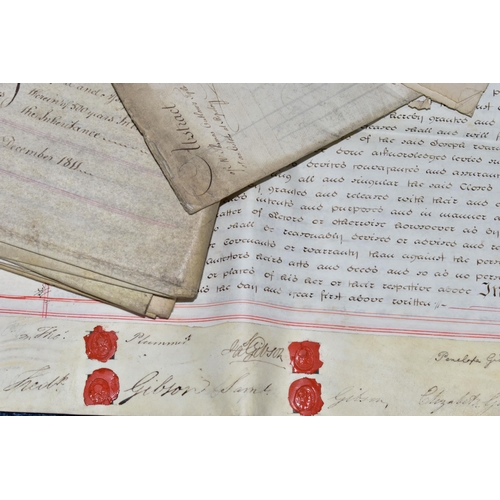 250 - INDENTURES, a collection of eighty legal document dating from 1668 - 1895 to include conveyances, le... 