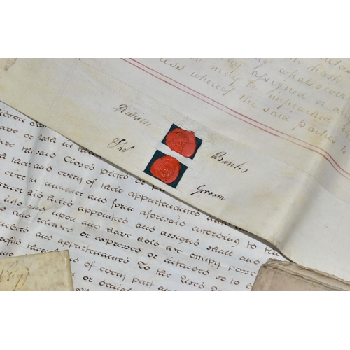 250 - INDENTURES, a collection of eighty legal document dating from 1668 - 1895 to include conveyances, le... 