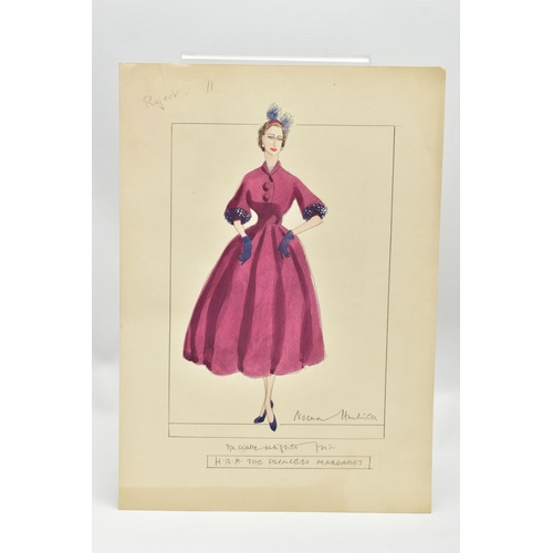 252 - NORMAN HARTNELL (1901-1979) Two signed pencil, watercolour and gouache dress designs 'Specially desi... 