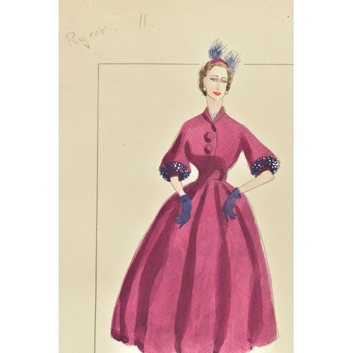 252 - NORMAN HARTNELL (1901-1979) Two signed pencil, watercolour and gouache dress designs 'Specially desi... 