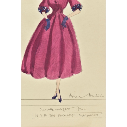 252 - NORMAN HARTNELL (1901-1979) Two signed pencil, watercolour and gouache dress designs 'Specially desi... 