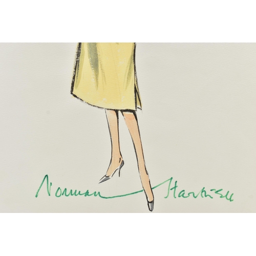 255 - NORMAN HARTNELL (1901-1979) Four signed dress designs, two pencil and watercolours of floral full le... 