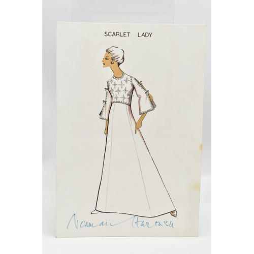 255 - NORMAN HARTNELL (1901-1979) Four signed dress designs, two pencil and watercolours of floral full le... 