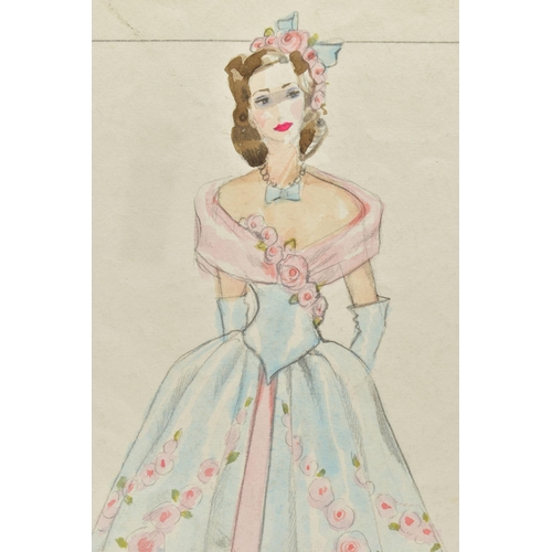 255 - NORMAN HARTNELL (1901-1979) Four signed dress designs, two pencil and watercolours of floral full le... 