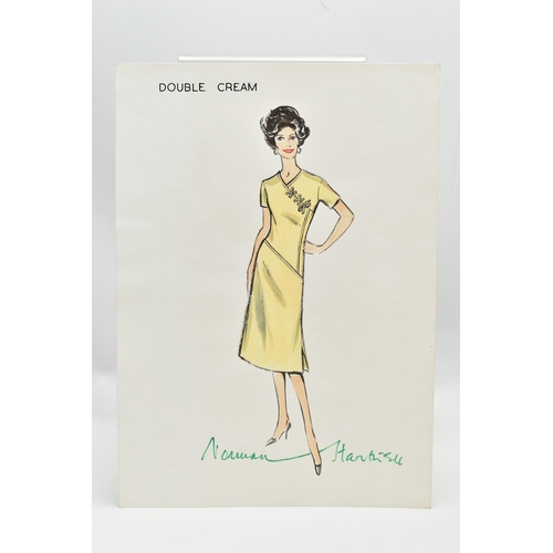 255 - NORMAN HARTNELL (1901-1979) Four signed dress designs, two pencil and watercolours of floral full le... 