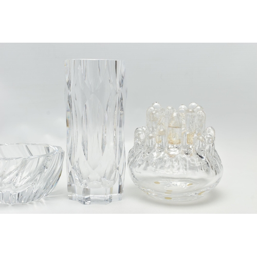 115 - DECORATIVE GLASS BY GORAN WARFF AND ANNA EHRNER FOR KOSTA, comprising a Polar Ice candle holder, ins... 