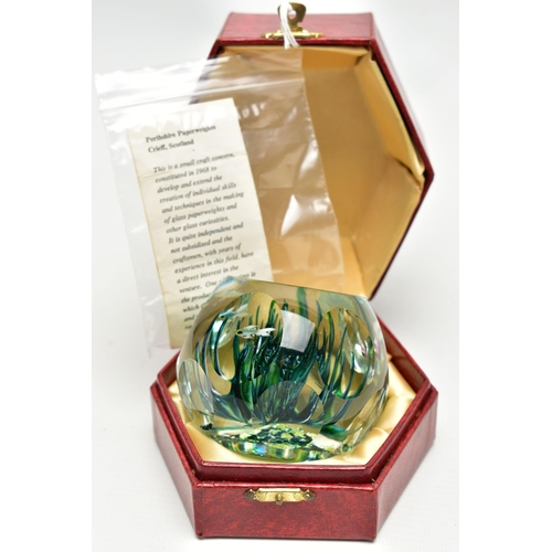 117 - A BOXED LIMITED EDITION PERTHSHIRE 'TROPICAL FISH' GLASS PAPERWEIGHT, containing three tropical fish... 