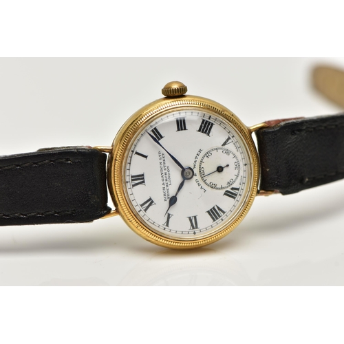 11 - AN EARLY 20TH CENTURY 18CT YELLOW GOLD BIRCH AND GAYDON LTD MANUAL WIND WRISTWATCH, the white enamel... 