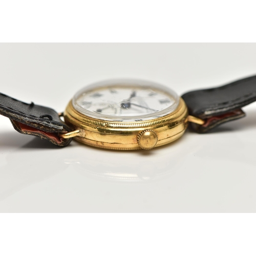 11 - AN EARLY 20TH CENTURY 18CT YELLOW GOLD BIRCH AND GAYDON LTD MANUAL WIND WRISTWATCH, the white enamel... 