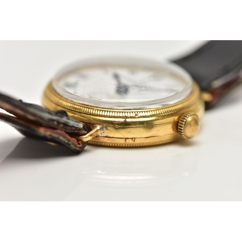 11 - AN EARLY 20TH CENTURY 18CT YELLOW GOLD BIRCH AND GAYDON LTD MANUAL WIND WRISTWATCH, the white enamel... 