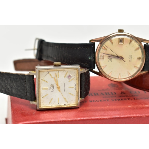 13 - THREE WATCHES, to include a 1960s 9ct yellow gold manual wind GARRARD wristwatch, cream dial with gi... 