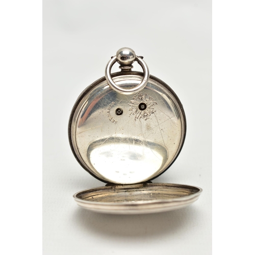 14 - A LATE VICTORIAN 20TH CENTURY I SIMMONS KEY WOUND OPEN FACE POCKET WATCH, the white enamel dial with... 