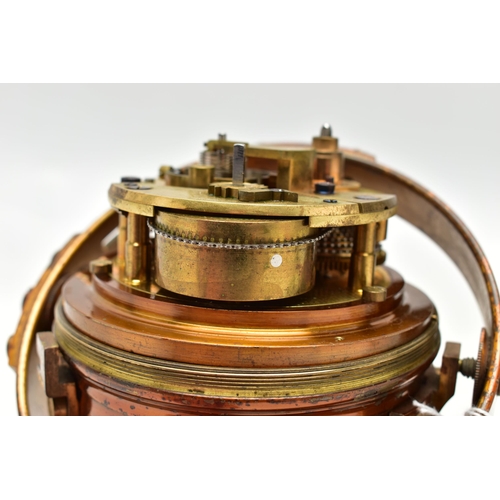 154 - A DUTCH MARINE CHRONOMETER BY 'A. HOHWÜ AMSTERDAM', the copper finish casing with gimbal frame, silv... 