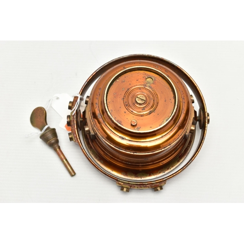 154 - A DUTCH MARINE CHRONOMETER BY 'A. HOHWÜ AMSTERDAM', the copper finish casing with gimbal frame, silv... 