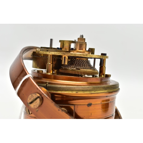 154 - A DUTCH MARINE CHRONOMETER BY 'A. HOHWÜ AMSTERDAM', the copper finish casing with gimbal frame, silv... 