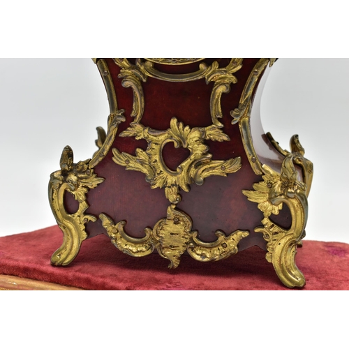 158 - A LATE 19TH/ EARLY 20TH CENTURY FRENCH GILT METAL AND TORTOISESHELL MANTEL CLOCK, the cast brass dia... 