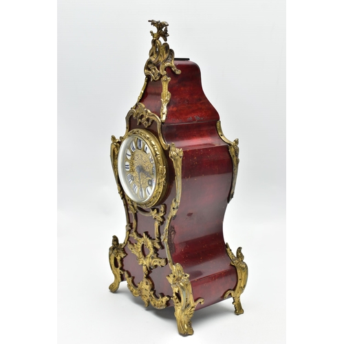 158 - A LATE 19TH/ EARLY 20TH CENTURY FRENCH GILT METAL AND TORTOISESHELL MANTEL CLOCK, the cast brass dia... 