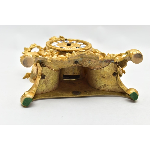 160 - A LATE 19TH CENTURY FRENCH ORMOLU MANTEL CLOCK OF FOLIATE ROCOCO SCROLL DESIGN, the circular dial wi... 