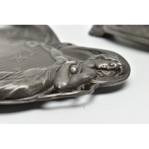 164 - A WMF PEWTER LETTER TRAY, model 252A, relief moulded in the Art Nouveau style with a maiden and harp... 