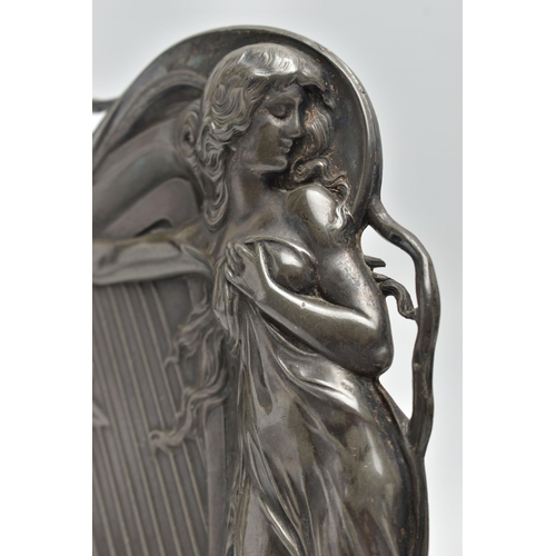 164 - A WMF PEWTER LETTER TRAY, model 252A, relief moulded in the Art Nouveau style with a maiden and harp... 