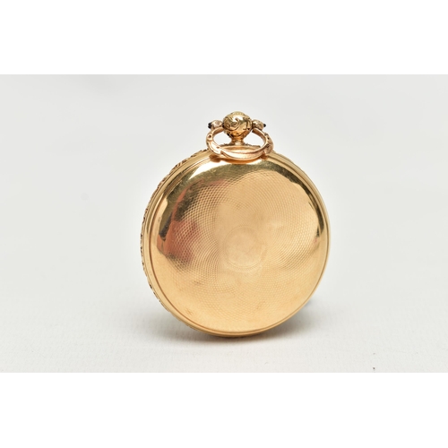 19 - A WILLIAM IV, 18CT YELLOW GOLD, KEY WOUND OPEN FACE POCKET WATCH, the decorative gilt dial with gilt... 